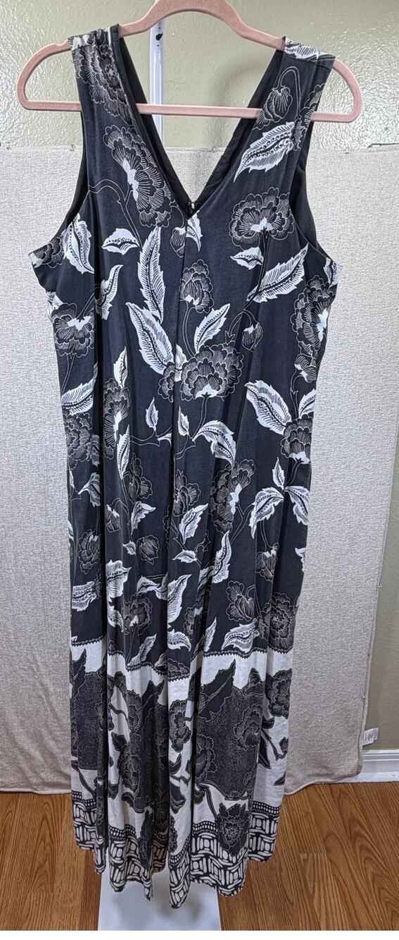 Floreat Women's Black Cream Large Soha Floral Sleeveless Maxi Dress Boho Chic